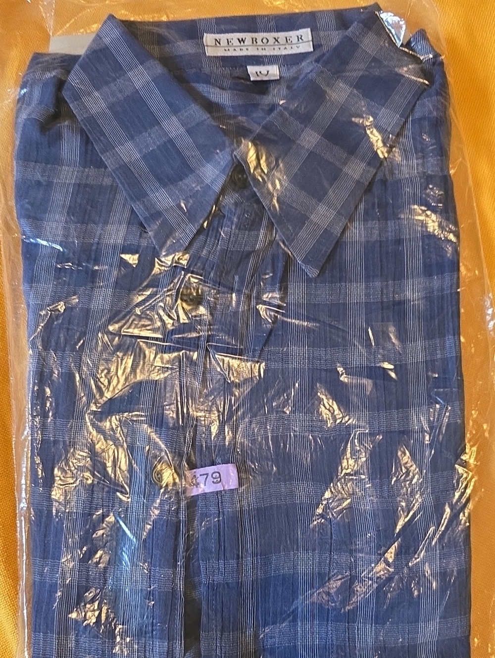 New Boxer Made In Italy Seersucker Plaid Dress Shirt in Blue